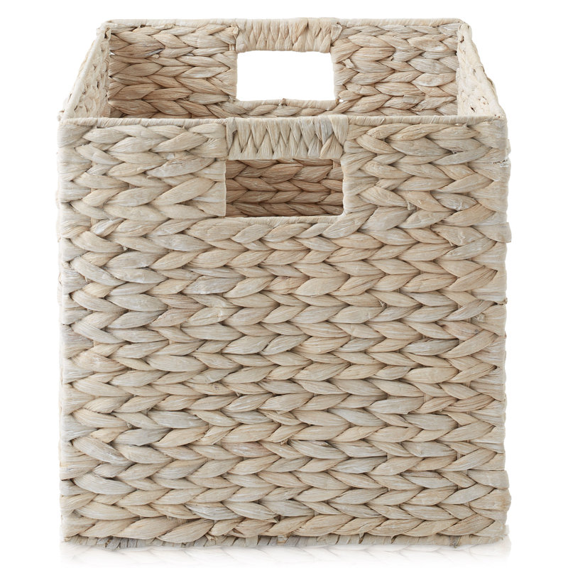 Hyacinth Storage Shelf Cubes - Whitewash Wicker Baskets - Set of 6, 12" H x 12" W x 12" D
