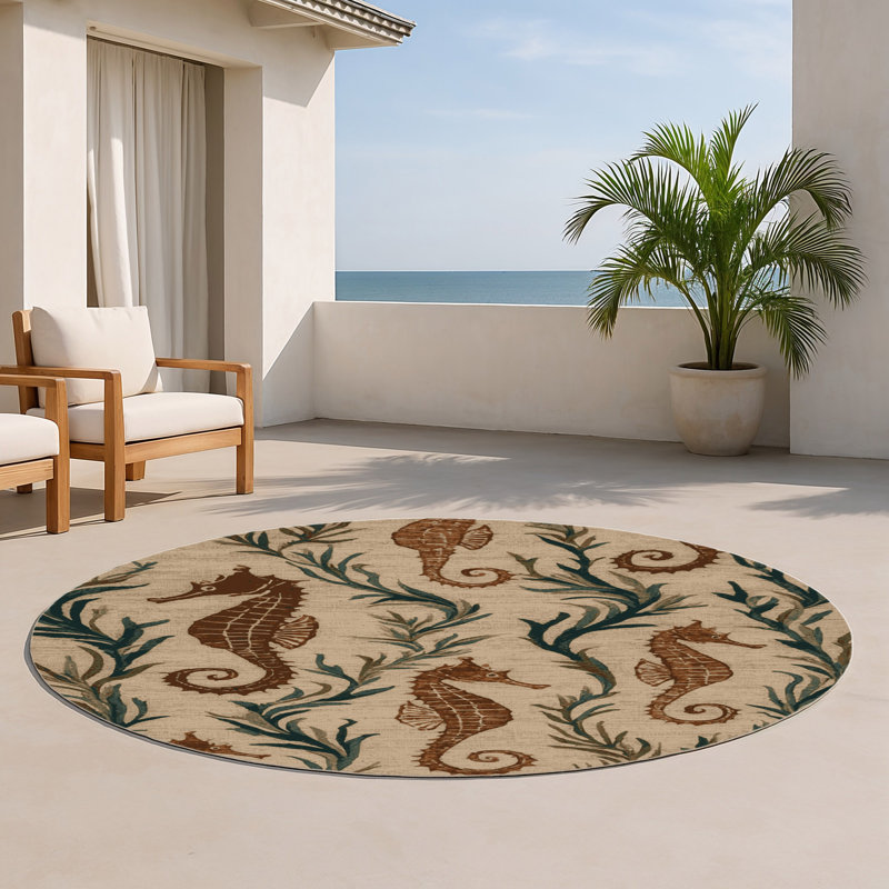 Tapis d'intérieur et d'extérieur brun Nature, Rond 5 pi