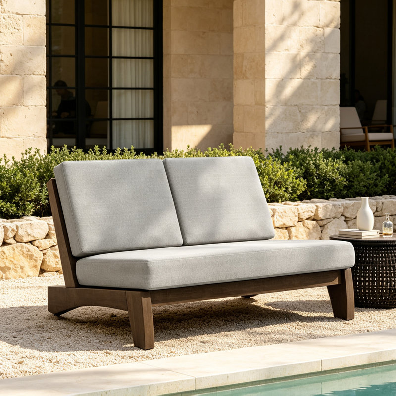 Polett 43.9'' Wide Outdoor Loveseat with Cushions, Brown, Light Camel