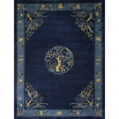 1920s Blue Hand Knotted Pile Wool Rectangle Antique Rug