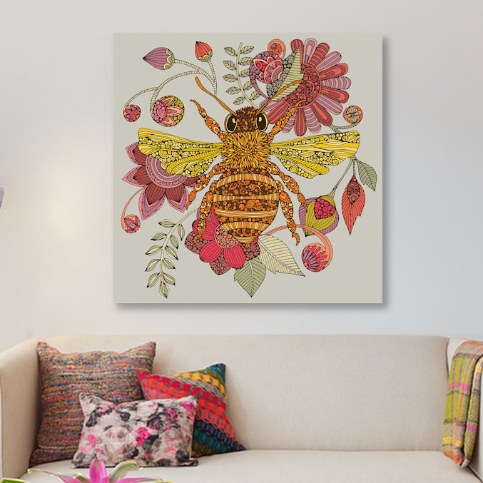 «The Bee», reproduction d'impression sur toile tendue, H 16 po x l 16 po x P 1 po, Papier d'art encadré noir, Blanc