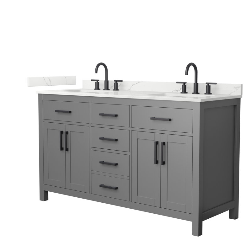 Beckett 60" Freestanding Double Bathroom Vanity with Quartz Top, Giotto Quartz, Matte Black, Dark Gray