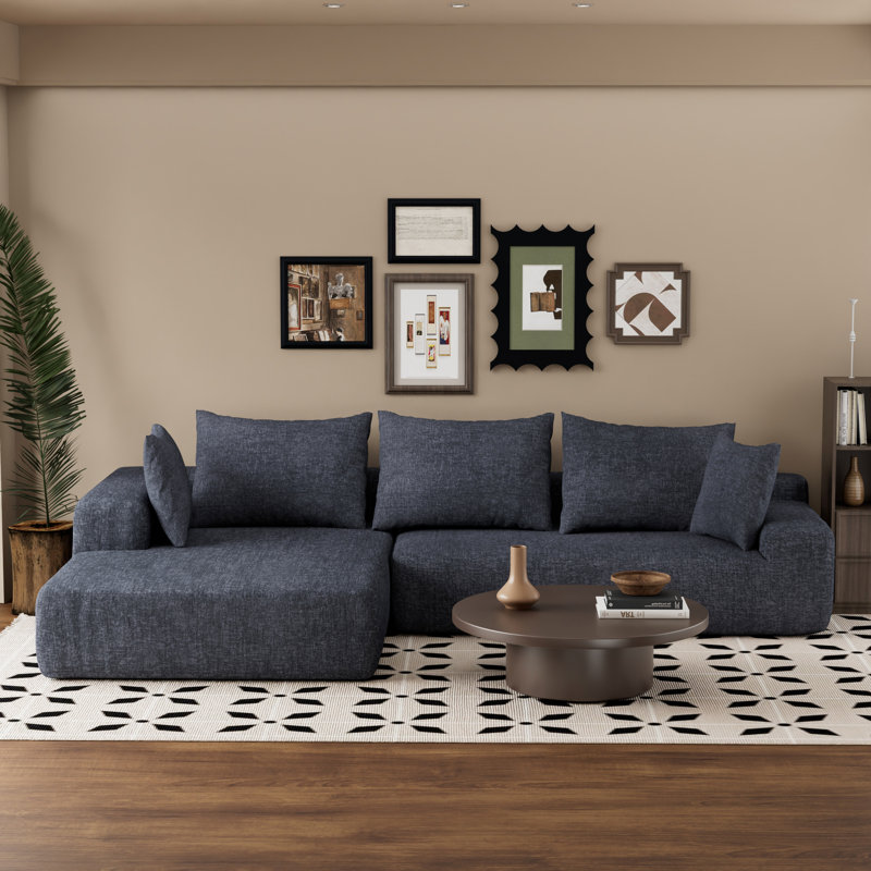 Boneless L-shaped Modular Foam-filled with Spring Support Simple Living Room Sofa, BLUE, Chenille