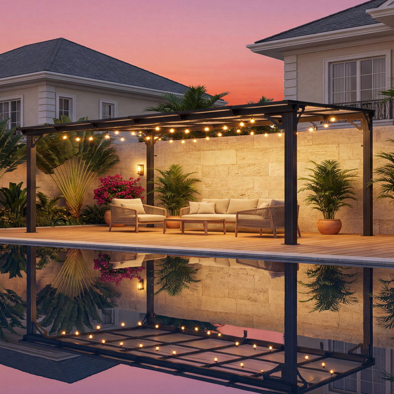Pergola murale en aluminium, pavillon moderne à toit rigide avec toit en polycarbonate protégé contre les rayons UV, 12 x 10