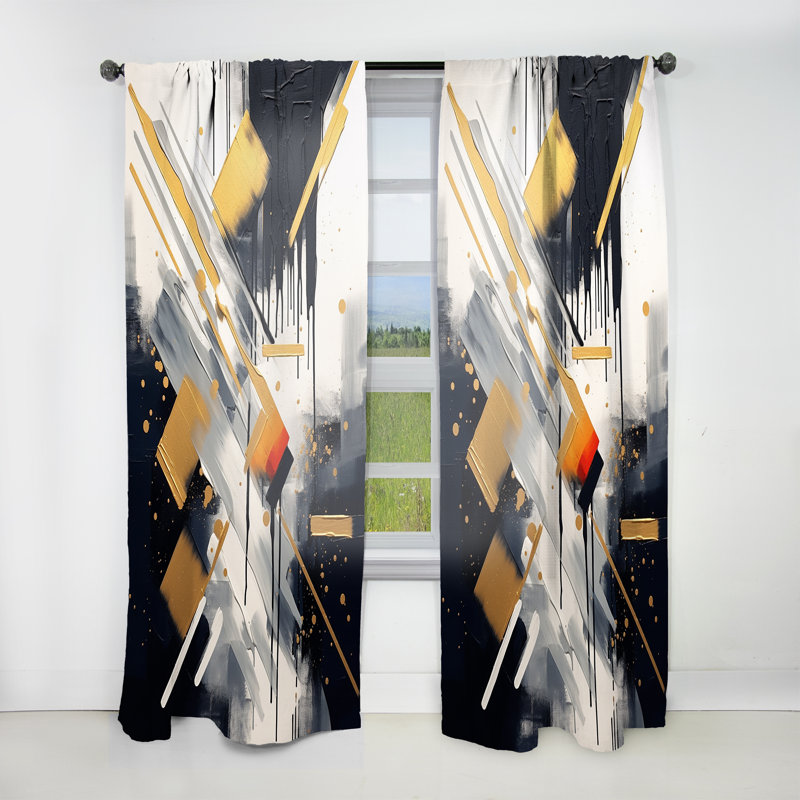 Eleutherius Gold And Black Abstract Angles III - Modern Curtain - Velvet Room Darkening - 1 panel, 52" W x 120" L