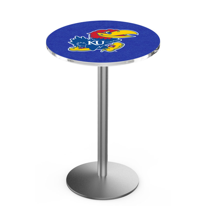 Round Metal Base Dining Table, Stainless Steel, University of Kansas