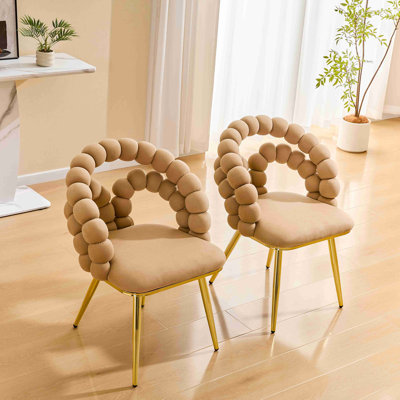 Set of 2 Modern Velvet Dining Chair with Bubble Back, Accent Chair with Gold Metal Legs, Upholstered Vanity Chair for Dining Room, Living Room, Bedroom