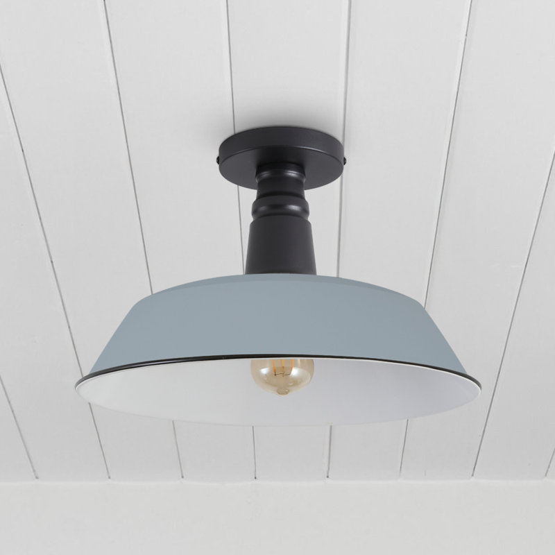 Camila 14" 1-Light Classic Industrial Indoor/Outdoor Iron LED Semi Flush Mount, Matte Silver Blue