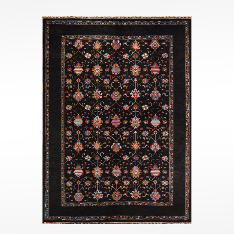Tapis noir original en laine et coton noué à la main