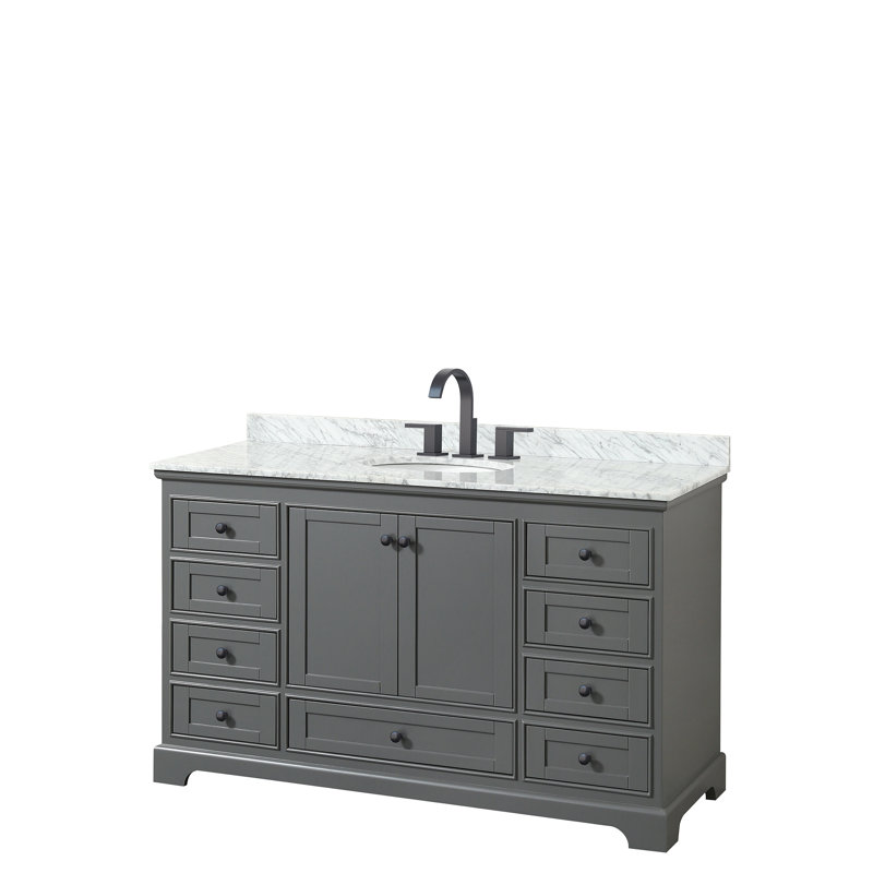 Deborah 60'' Single Bathroom Vanity with Marble Top, Matte Black, Dark Gray