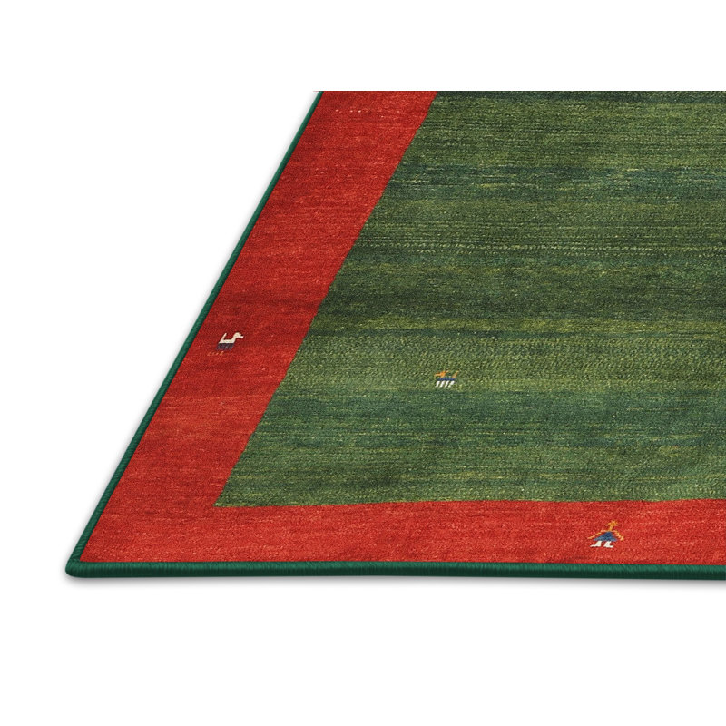 Tapis de zone rouge/vert contemporaine, Rectangle 5 pi x 7 pi