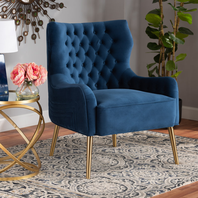 Velvet Wingback Chair, Navy Blue 