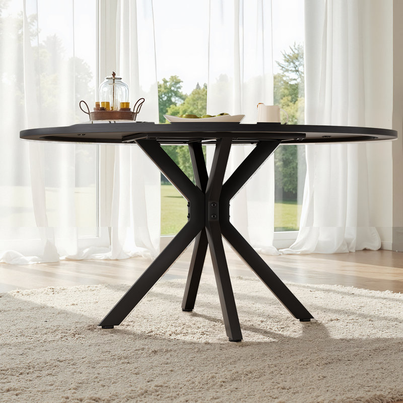 Ash Round Metal Base Dining Table, Black