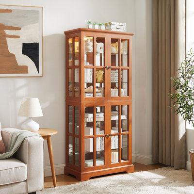 Vitrine vintage avec portes en verre, vitrine antique pour objets de collection, quatre tablettes réglables, ampoule E26 incluse, parfaite pour la décoration de la maison ou du bureau