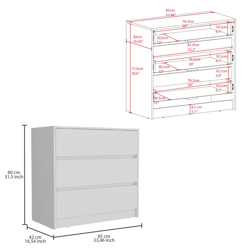 Commode 3 tiroirs, Blanc