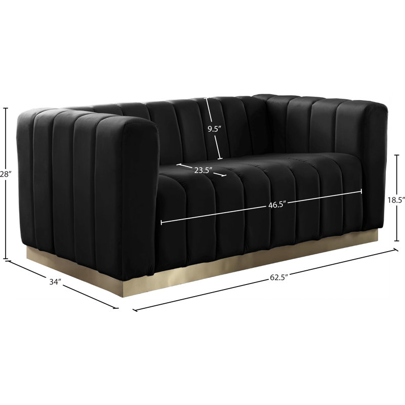 Tyneside 62.5'' Velvet Loveseat, Black Velvet