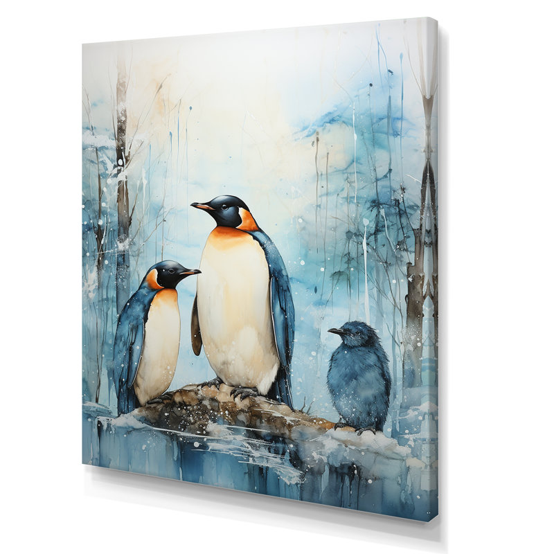 Pingouins antarctiques élégance III sur toile, Toile tendue, H 32 po x l 16 po x P 1 po
