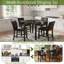 Ensemble de salle à manger 5 pièces à hauteur de comptoir, table carrée en bois avec accents de cristal et 4 tabourets en cuir de polyuréthane rembourrés, ensemble de mobilier de salle à manger noir pour la cuisine et la salle à manger