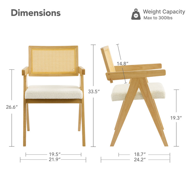 Chaise rembourrée avec dossier en rotin tissé, Chêne