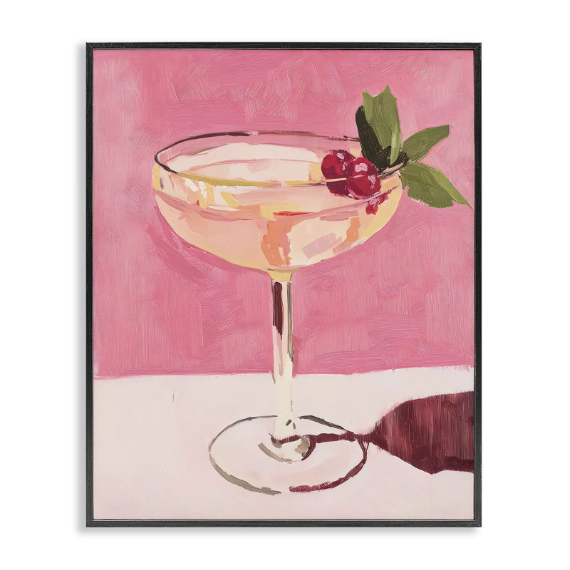 Giclée encadrée rose cocktail et cerises, design par Riley B, H 14 po x l 11 po, Giclée encadrée noir minuit