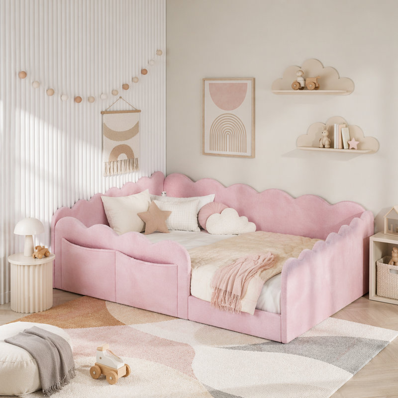Lit de plancher rembourré, Lit double, Rose