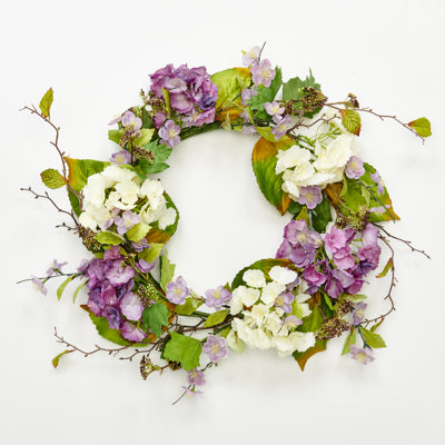 24" Artificial Hydrangea Flower and Seed Wreath