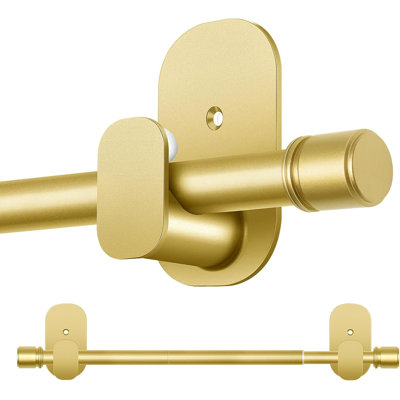 Curtain Rods No Drilling 32 to 86 Inch with 5/8" Diameter, Renter Friendly Adjustable Design, Small Drapery Rod for Lightweight Curtains, Gold