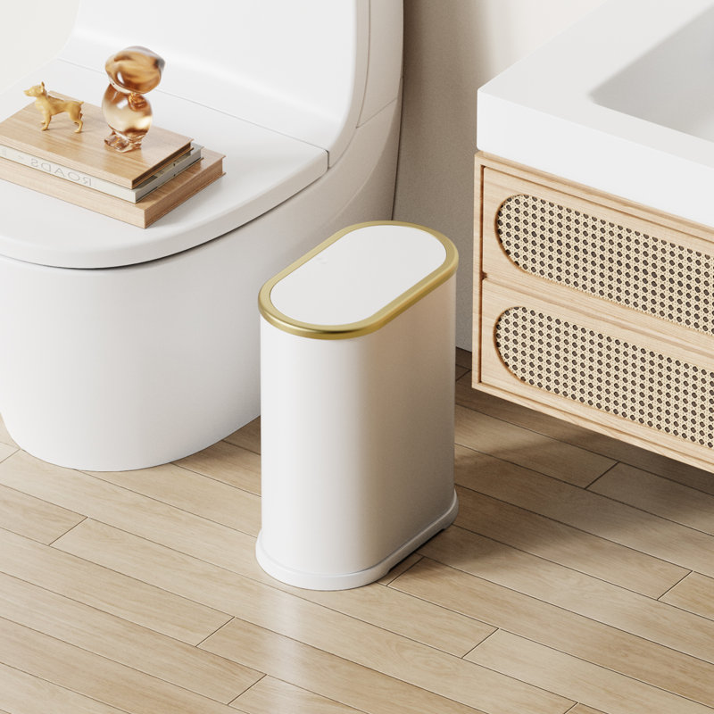 Poubelle à couvercle escamotable mince de 1,8 gallon pour salle de bain, chambre à coucher, salle de lavage et bureau à domicile, poubelle avec doublure intérieure (blanc)