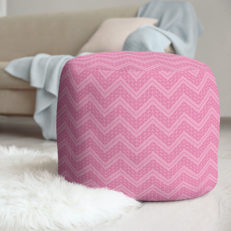 Upholstered Pouf, Pink/Gray
