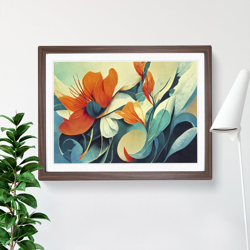 Artistic Flowers Abstract Vol.5 - Single Picture Frame Print, 46cm H x 64cm W, Walnut