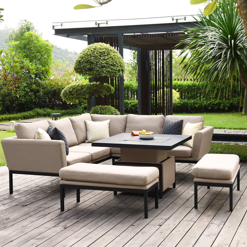 Appian Outdoor Fabric Pulse Square Corner Dining Set - with Rising Table - Taupe