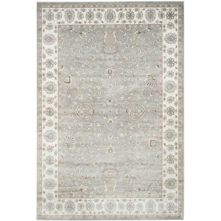 Setser Garden Viscose Oriental Rug in Grey/Beige