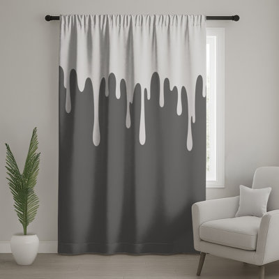 Gray White Dripping Window Curtains, Dripping Sheer & Blockout Curtains - 1 Panel