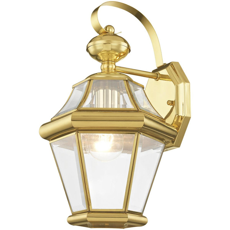 4 Light Outdoor Wall Lantern Pendant Lighting Fixture with Clear Beveled Glass Shade, Brass