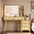 Vintage Makeup Vanity With Mirror And Lights, 5 Drawers, Open Storage Shelves, Rattan Design And Metal Handles-1939023878