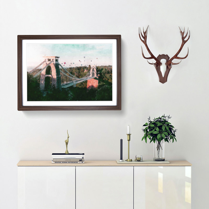 Clifton Suspension Bridge in Bristol - Picture Frame Graphic Art Print on MDF, 45cm H x 63cm W x 2cm D, Walnut Framed
