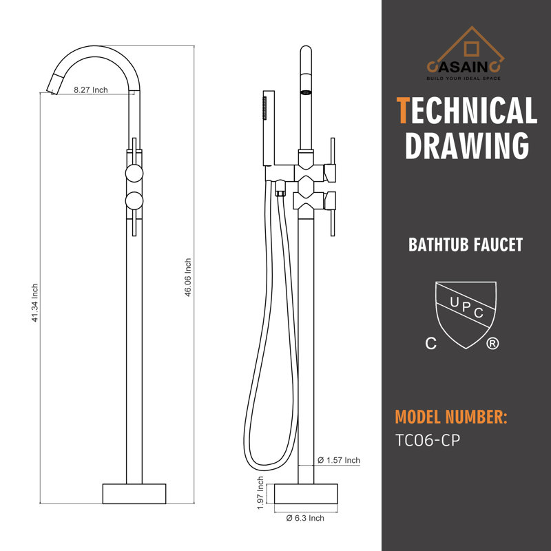 Chrome Freestanding High-Arc Tub Faucet with Hand Shower