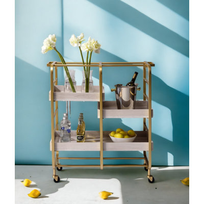 Gold & White Washed Finish Serving Cart