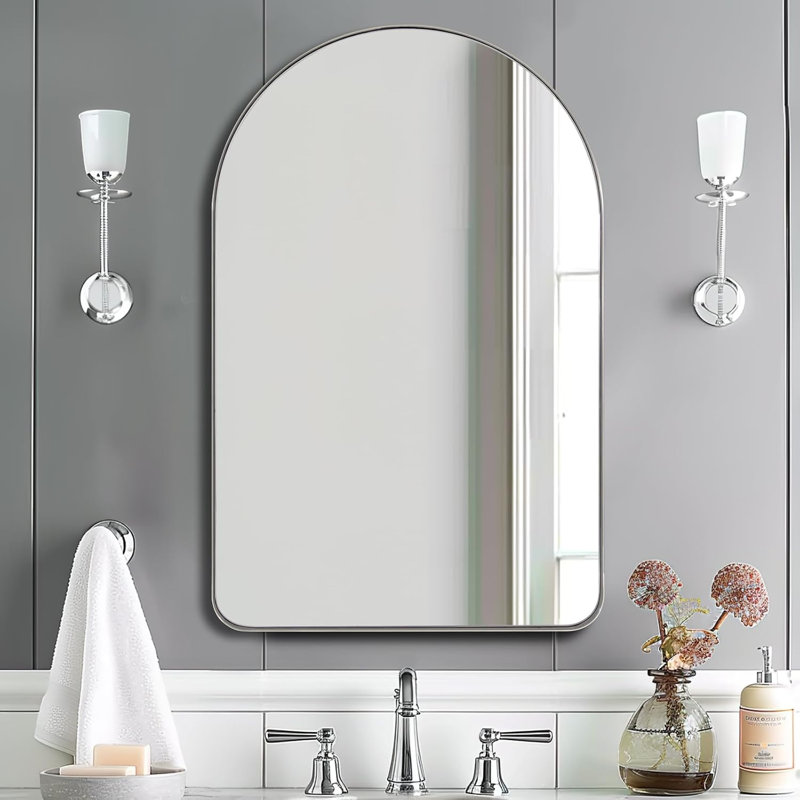 Miroir de salle de bain Hafsa Cadre en acier inoxydable, 30 po x 20 po, Chrome poli