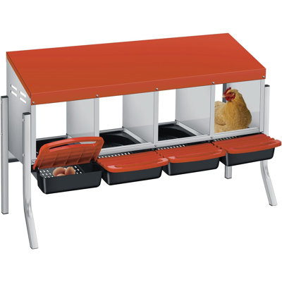 Chicken Nesting Boxes with Legs, 4 Hole Weatherproof Galvanized Steel Chicken Egg Laying Box with Handle Perch & Automatic Rollout Egg Collection, Easy Clean & Quick Assemble for Chicken Coop