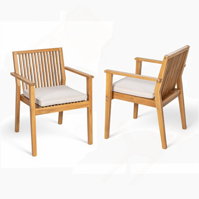 Patio Dining Chair Set of 2 - Sturdy Acacia Wood, Comfortable Waterproof Seating, 400 lbs Capacity, Frame