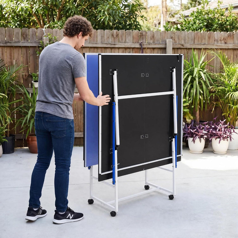 Table de ping-pong portative 8 pi avec mode de lecture et roues, ensemble de jeu professionnel intérieur / extérieur avec filet à raquettes