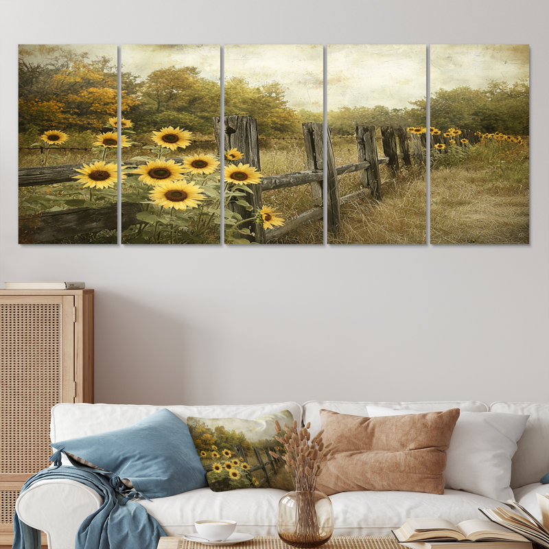 Doyce - tournesols, art mural - Tradition, art mural sur toile, H 28 po x l 60 po, 5