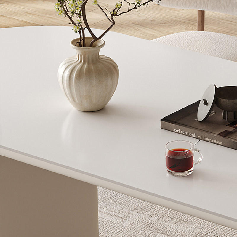 Table de salle à manger en pierre avec base en bois au fini crème, H 29,5 po x L 70,8 po x l 31,4 po