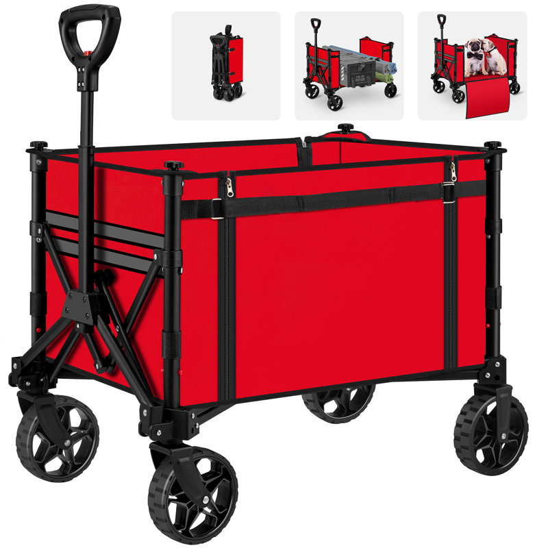 Chariot utilitaire pliable avec roulettes, Rouge