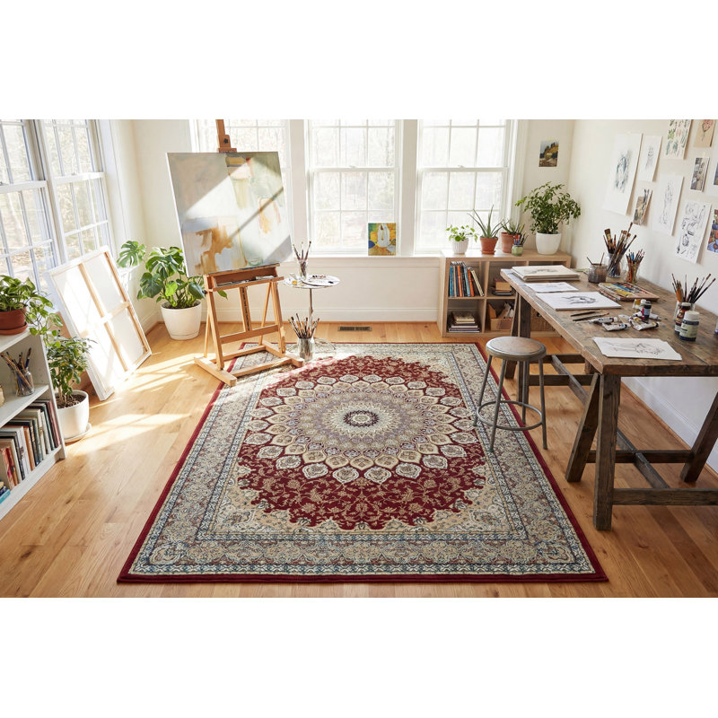 Tapis de zone rouge oriental Attell, Rectangle 6 pi 7 po x 9 pi 6 po