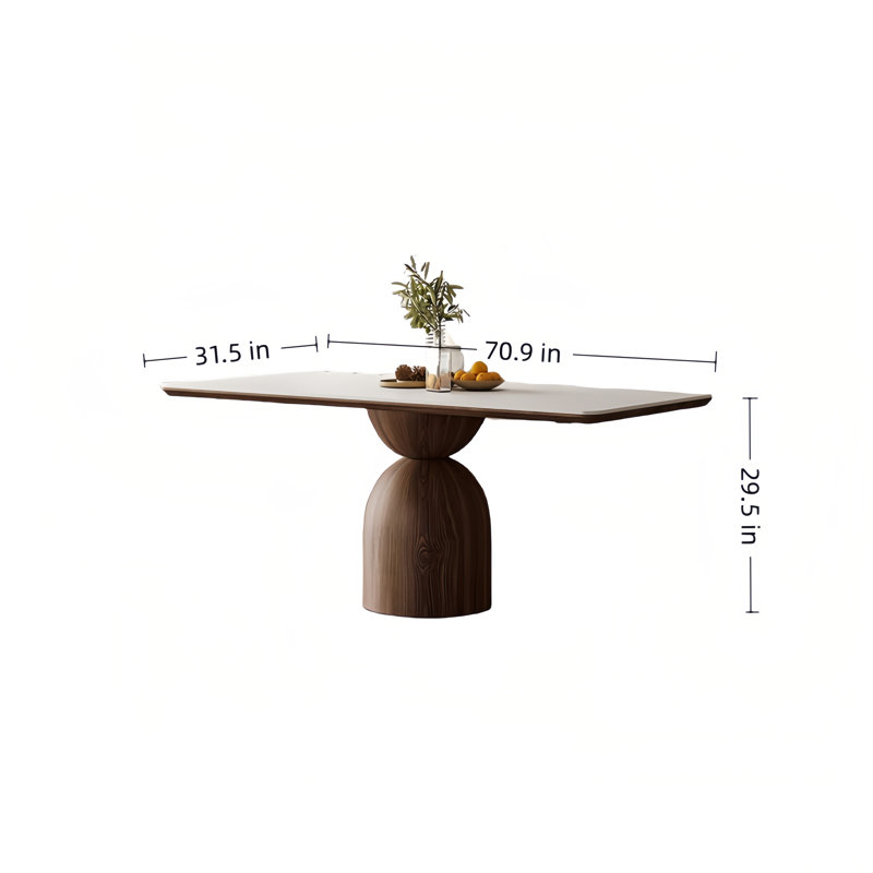 Rectangular Rock Slab Solid Wood Dining Table, 29.50" H x 70.90" L x 31.50" W