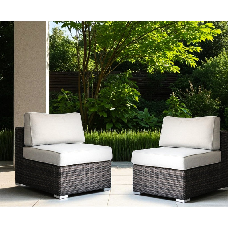 Outdoor Armless Seating Group - 2 Chairs 4 Weather- Cushions, Half Round Weave , High Open Cell Foam, - No Assembly Needed