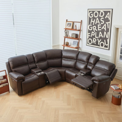 121" Dual-Power Leather Modular Sectional Sofa with Zero Gravity Built-In USB Port and Consoles