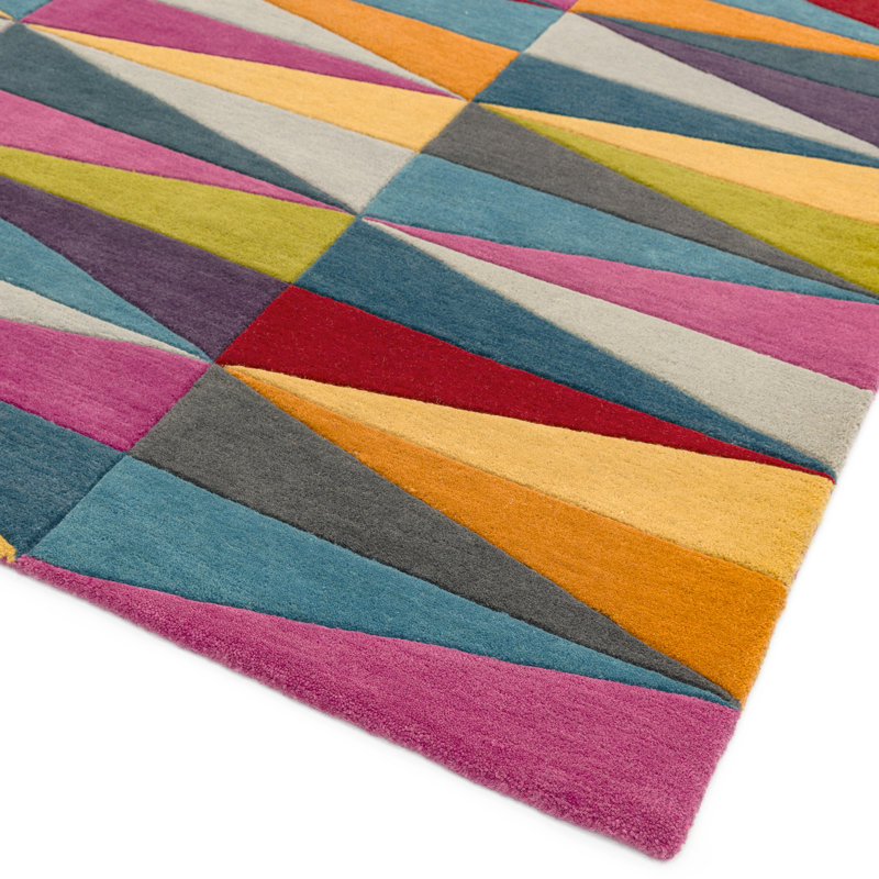 Nar Hand Tufted Wool Pink/Blue/Yellow Rug, Runner 70 x 200cm
